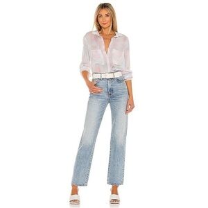 BELLA Dahl Long Sleeve Full Button Down Hipster Shirt Peach Fresco Block Print